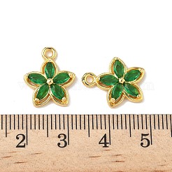 真鍮製マイクロパヴェキュービックジルコニアペンダント  花のチャーム  18KGP本金メッキ  シーグリーン  15x13x3mm  穴：1.5mm&nbsp;KK-D373-02C-G