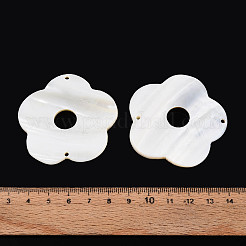 天然淡水シェルコネクタチャーム  花のリンク  貝殻色  50~51x50~52x4~6mm  穴：1.8~2mm&nbsp;SHEL-N038-16