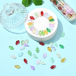 200個14色ガラスビーズ  葉  ミックスカラー  12x6.5x5mm  穴：0.8mm&nbsp;GLAA-CJ0002-85