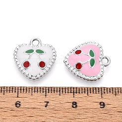 合金エナメルチャーム  桜のチャームが付いたハート  プラチナ  ミックスカラー  17x16x3.5mm  穴：2mm&nbsp;PALLOY-T092-33P