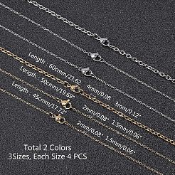 PVD真空メッキ304ステンレスネックレス  アズキチェーン  カニカン付き  DIYジュエリー製作用  ゴールデン·ステンレス鋼色  17.72~23.6インチ（45~60cm）  1.5~3mm  12個/箱&nbsp;MAK-UN0001-12