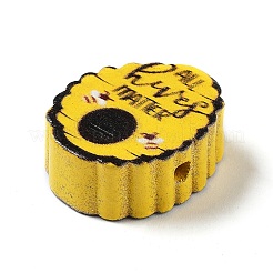 ミツバチのテーマがプリントされたウッドビーズ  ハニカム  ゴールド  23x18x7.5mm  穴：3mm&nbsp;WOOD-M010-04B