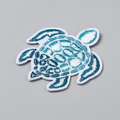 ポリエステルコンピュータ刺繍アイロン/縫い付けパッチ  アップリケ  ウミガメ  ティール  75x64x1.5mm&nbsp;PATC-WH0014-18I