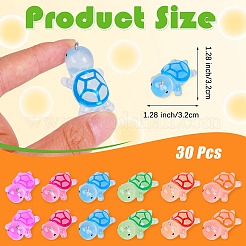 30 ピース 6 スタイル透明樹脂ペンダントカメ蓄光樹脂ペンダント diy 装飾アクセサリー  ミックスカラー  37x21x13mm  穴：2mm  5 ピース/スタイル&nbsp;JX868A