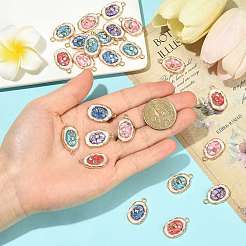 24本合金エナメルペンダント  ラインストーン付き  花とオーバル  ゴールドカラー  ミックスカラー  23x14.5x2.5mm  穴：2mm&nbsp;ENAM-FS0004-50
