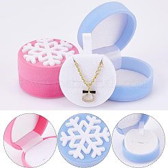 4個2色のベルベットジュエリー梱包箱  雪の結晶模様を持つフラットラウンド  ミックスカラー  5.4x3.25cm  2個/カラー&nbsp;VBOX-CA0001-003