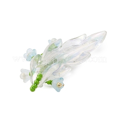 ガラスシードビーズのユリの枝ペンダント  アクリルと  淡いターコイズ  42x20.5x12mm  穴：2.5mm&nbsp;PALLOY-MZ00900-05