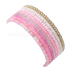 8 個 8 色ガラス シード ビーズ ストレッチ ブレスレット セット女性  ピンク  内径：2-1/8インチ（5.5cm）&nbsp;BJEW-JB09661-01
