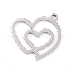 変色しない201ステンレススチールペンダント  ダブルハート  ステンレス鋼色  20.5x20x1mm  穴：1.6mm&nbsp;STAS-K003-03P