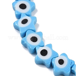 手作りナザールボンジュウランプワークビーズ連売り  スター  ライトスカイブルー  8x8x3~3.5mm  穴：0.6mm  約48~49個/連  13.19~13.86''（33.5~35.2センチメートル）&nbsp;LAMP-G166-02B