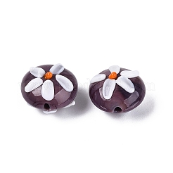 手作りランプワークビーズ  花柄とフラットラウンド  ロージーブラウン  14~15x10~12mm  穴：0.8~1.2mm&nbsp;LAMP-Q039-09H