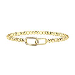 真鍮製ラインストーンコネクターブレスレット  女性用ラウンド ビーズ ストレッチ ブレスレット  ゴールドカラー  長方形  6-3/4インチ（17cm）&nbsp;FS-WGE99A7-03