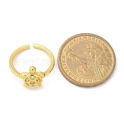 女性用304ステンレススチールオープンカフ指輪  キュービックジルコニア付き  カメ  18KGP本金メッキ  12.5x11mm  内径: 調節可能&nbsp;RJEW-B109-07G-01