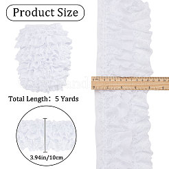 5 ヤードの 3 層プリーツ ポリエステル シフォン レース トリム  衣装装飾用  ホワイト  4インチ（100mm）&nbsp;OCOR-WH0082-01A