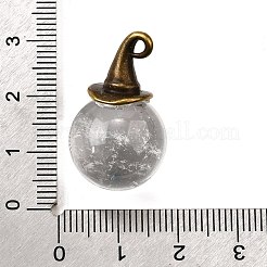 合金製の魔女帽子が付いた天然混合石の丸型ペンダント  アンティークブロンズ  27~27.5x16~16.5mm  穴：1.5x2mm&nbsp;G-D311-01AB