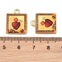 プリント合金ペンダント  聖心のお守りが付いた正方形  ゴールドカラー  ラックめっき  カラフル  18x15x5mm  穴：1.8mm&nbsp;AL-CBA49CA-02