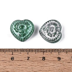 ベーキングペイント透明ガラスビーズ  ハート＆フラワー  シルバーライン入り  シーグリーン  14.5~15x16x7~7.5mm  穴：1~1.2mm&nbsp;DGLA-N018-26C