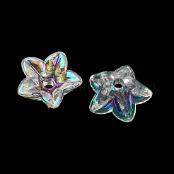 透明なアクリルビーズキャップ  花  UVメッキ  5枚の花びら  クリアAB  11x12x4mm  穴：1.8mm&nbsp;AC-CBA1E6C-06B-08