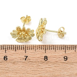 バレンタインデー用フラワー真鍮スタッドピアス  カドミウムフリー＆鉛フリー  ラックめっき  長持ちメッキ  ゴールドカラー  13x12.5mm&nbsp;EJEW-D351-03G