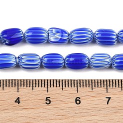 手作りのミルフィオリガラス製楕円形ビーズの連  シェブロンビーズ  シングルフラワーデザイン  ブルー  6~7.5x5.5~6mm  穴：0.8mm  約47~48個/連  14.96''（38センチメートル）&nbsp;LK-Z001-02A-01