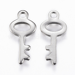 変色しにくい201ステンレススチールペンダント  スケルトンキー  ステンレス鋼色  20x9x1mm  穴：2mm&nbsp;STAS-K154-20P