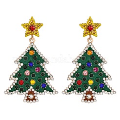 クリスマスツリーと星の合金製ダングルスタッドピアス（女性用）  316サージカルステンレスピンとプラスチックとアクリルを使用  グリーン  58x38mm&nbsp;EJEW-Z078-02A