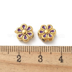 イオンプレーティング（IP）304ステンレスビーズ  エナメル  18KGP本金メッキ  花  パープル  9x9x5mm  穴：1.2mm&nbsp;STAS-R008-01G-07