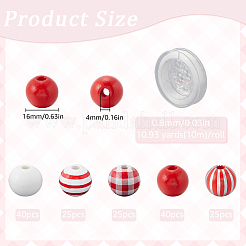 DIY丸型木製ビーズブレスレットジュエリー製作キット  レッド  15~16x0.8~16mm  穴：4mm&nbsp;DIY-SP0001-45B