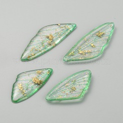 透明樹脂ペンダント  金箔  ウイングチャーム  シーグリーン  29.5~39.5x14.5~15x2mm  穴：1mm  4個/セット&nbsp;RESI-TAC0004-24A