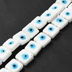手作りナザールボンジュウランプワークビーズ連売り  正方形  ホワイト  10~11x10~11x4~5.5mm  穴：1.6mm  約40個/連  16.02インチ（40.7cm）&nbsp;LAMP-G154-03G