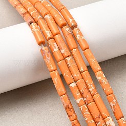 天然レガライト/インペリアルジャスパー/海底堆積物ジャスパービーズ連売り  染色された印象ジャスパー  コラム  オレンジ  13~14x4mm  穴：1mm  約30個/連  15.9インチ（40.5cm）&nbsp;G-F247-19A-1