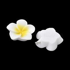 不透明樹脂ペンダント  プルメリア  プラチナ鉄ループ付き  きいろ  25.5x24x7mm  穴：2mm&nbsp;FIND-K024-01
