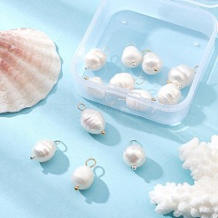 12 個 2 色の天然養殖淡水真珠のペンダント  ライスチャーム  真鍮のループを有します  ゴールデン＆シルバー  16~17mm  穴：3mm  6個/カラー&nbsp;FIND-YW0003-64