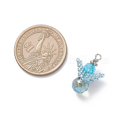 ガラスチャーム  天使  ガラスシードビーズと銅線付き  多面カット  ディープスカイブルー  22.5x15x11mm  穴：1.6mm&nbsp;PALLOY-MZ00954-03