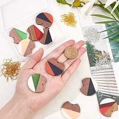 DIYダングルピアス作成キット  樹脂と木製のペンダントを含む  真鍮のピアスフックと丸カン  ギャップフラットラウンド  ミックスカラー  ペンダント：33~34x37x3~4mm  穴：1.8~2mm  5色  2個/カラー  10個/箱&nbsp;DIY-OC0005-03