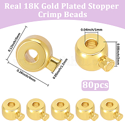80個の真鍮つぶし玉  コラム  18KGP本金メッキ  0.4x0.3x0.2cm  穴：1mm&nbsp;KK-BBC0025-89G