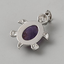 天然石アメジストペンダント  鉄亀水晶チャーム  プラチナ  36x24x7mm  穴：4x6.5mm&nbsp;G-WH0030-46H