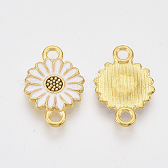ゴールデントーン合金リンクコネクター  エナメル  デイジーの花  ホワイト  20.5x13.5x2.5mm  穴：2mm&nbsp;PALLOY-T072-001G-02