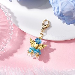 天使のガラスのペンダントの装飾  合金製カニカン付き  ミックスカラー  47mm&nbsp;HJEW-MZ00214