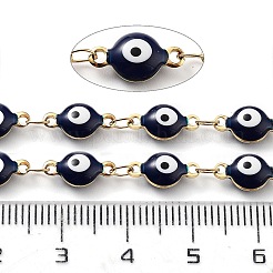 イオンプレーティング（IP）304ステンレスリンクチェーン  樹脂とエナメルと糸巻き付き  溶接されていない  18KGP本金メッキ  目  ミッドナイトブルー  11x6x4mm  約32.81フィート（10m）/ロール&nbsp;CHS-C011-08G-04