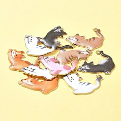 ラックメッキ合金エナメルペンダント10個。  ゴールドカラー  猫のチャーム  ミックスカラー  25x25x2mm  穴：2mm&nbsp;FIND-FS0002-53A