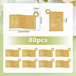 80個の亜鉛合金ペンダント  紙幣  ゴールドカラー  20~21x12.5~13x2~2.5mm  穴：1.5~1.6mm  80個/セット&nbsp;FIND-DC0007-54G