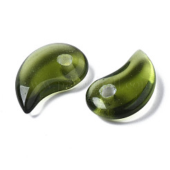 クリアガラスペンダント  勾玉  オリーブドラブ  24~25x15.5x6mm  穴：3mm&nbsp;GLAA-S066-003B