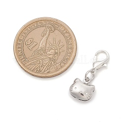 316サージカルステンレススチール製猫ペンダント装飾  合金製カニカン付き  ステンレス鋼色  25mm&nbsp;HJEW-JM04274