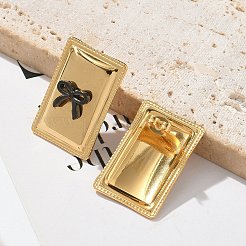 女性用304ステンレススチールアクリルスタッドピアス  ちょう結びの長方形  ゴールドカラー  26.5x17.5mm&nbsp;LS-STAS-Z117-06G