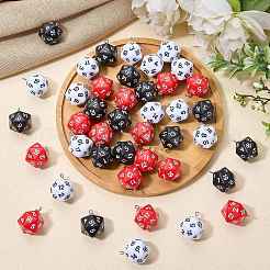 45個3色不透明アクリルパーツ  プラチナメッキ鉄パーツ  多面カット  多面体サイコロ  D20  ミックスカラー  27.5x20x20mm  穴：2mm  15個/カラー&nbsp;MACR-SZ0002-05