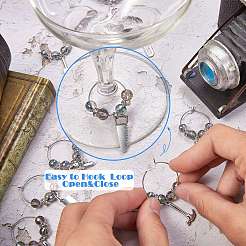 ツールシェイプ合金ワイングラスチャーム15個  ガラスビーズと316サージカルステンレススチールのフープピアス金具付き  アンティークシルバー＆ステンレス鋼の色  53~75mm&nbsp;HJEW-SW00127-04