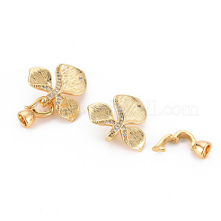 真鍮製マイクロペーブクリアキュービックジルコニアの留め金  ニッケルフリー  花  18KGP本金メッキ  19x21x6.5mm  穴：1.5mm  クラスプ：11.5x5.5x6.5mm  内径：3.5mm&nbsp;KK-S354-305-NF