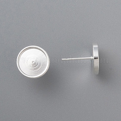 304ステンレススチールスタッドピアス金具  フラットラウンド  銀  トレイ：10mm  13x12x2mm  ピン：0.8mm&nbsp;STAS-H410-07S-B