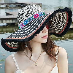 エスニック風刺繍ポリエステルリボン  ジャカードリボン  服飾材料  カラフル  花柄  1-3/8インチ（34mm）  約7.66ヤード（7m）/ロール&nbsp;OCOR-WH0077-29B